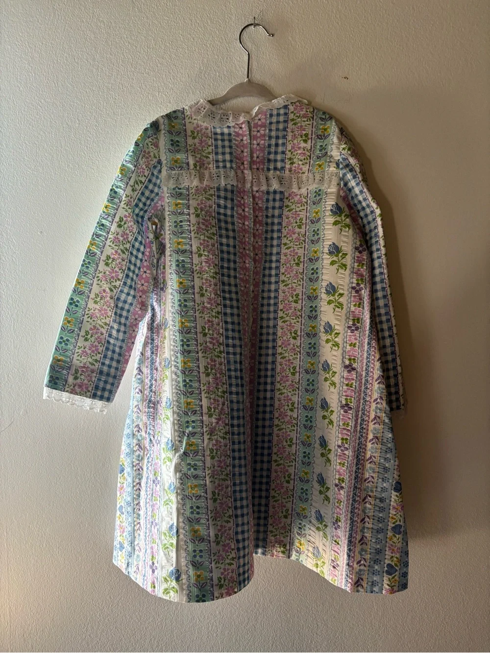 Genuine Vintage 70’s Floral Patchwork Dress in Pastel Yellow, Blue & Pink